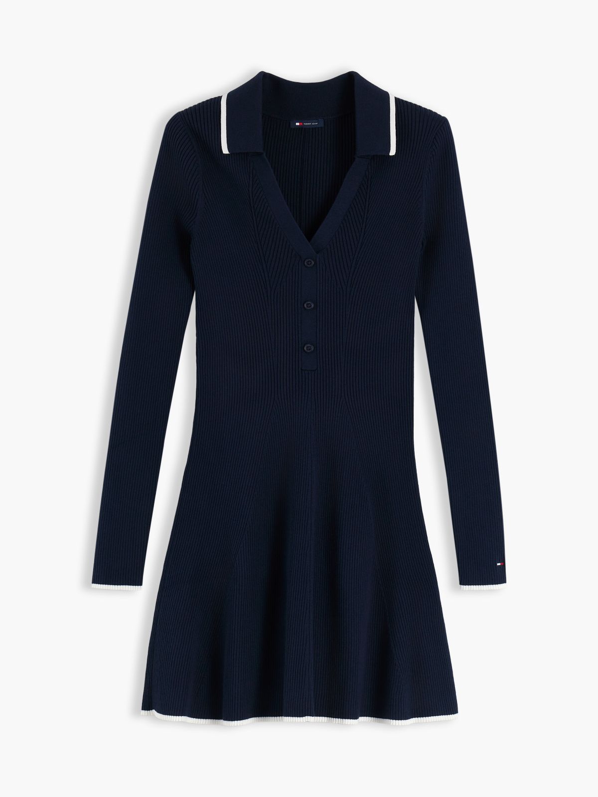 Slim Long Sleeve Mini Polo Dress — Blue