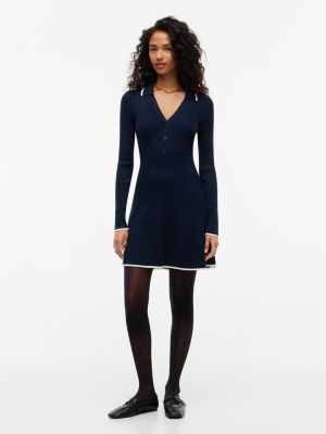 blue slim fit mini-polokleid mit langen ärmeln für damen - tommy jeans