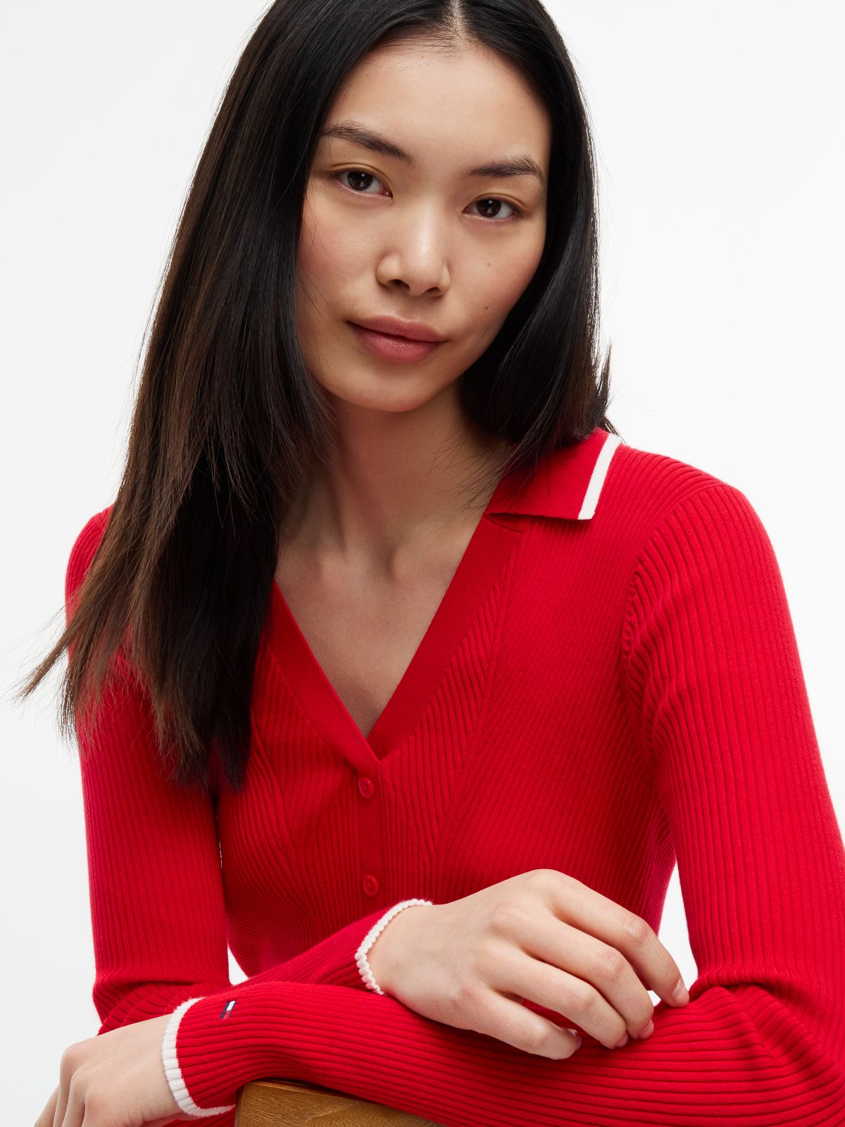 Slim Long Sleeve Mini Polo Dress — Red