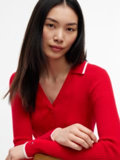 Slim Long Sleeve Mini Polo Dress — Red 2