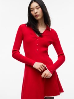 Slim Long Sleeve Mini Polo Dress — Red 3