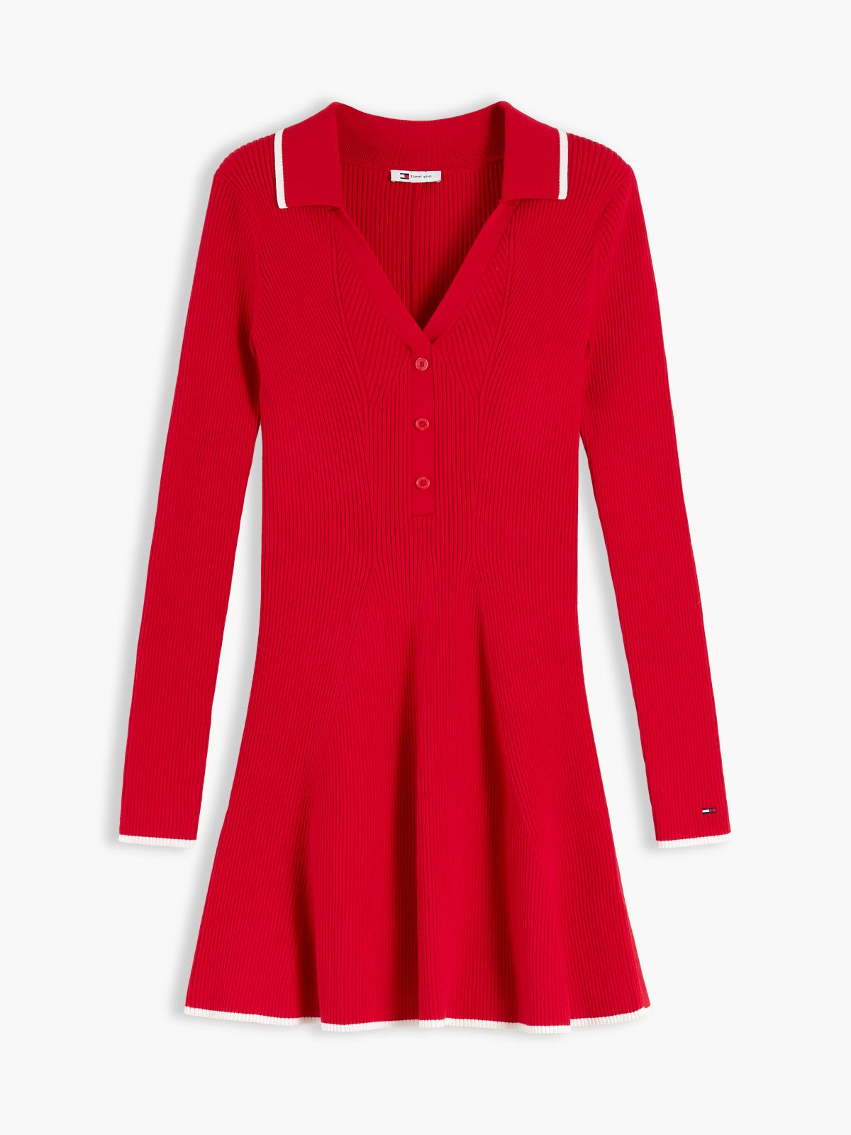 Slim Long Sleeve Mini Polo Dress — Red