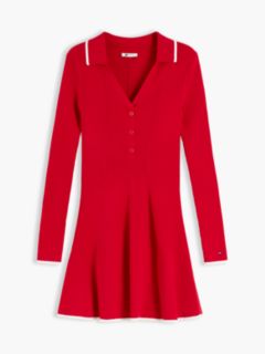 Slim Long Sleeve Mini Polo Dress — Red 5