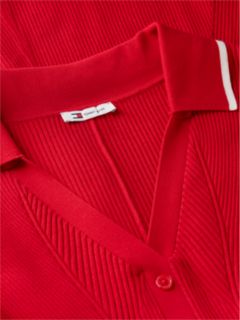 Slim Long Sleeve Mini Polo Dress — Red 6