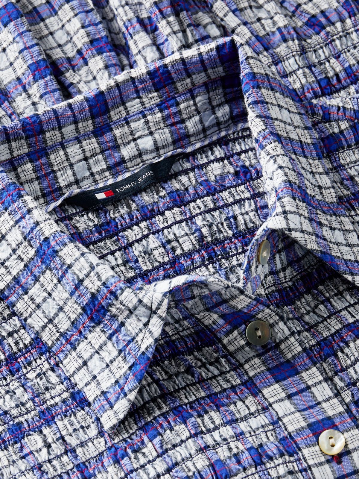 Slim Fit Smock Seersucker Shirt — Blue