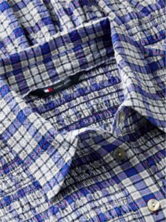 Slim Fit Smock Seersucker Shirt — Blue 6