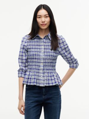 blue koszula o wąskim kroju z marszczonej krepy dla kobiety - tommy jeans