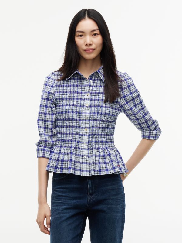 Slim Fit Smock Seersucker Shirt — Blue