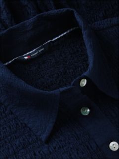 Slim Fit Smock Seersucker Shirt — Blue 6