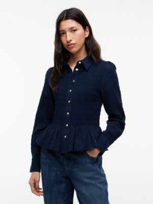 blue koszula o wąskim kroju z marszczonej krepy dla kobiety - tommy jeans