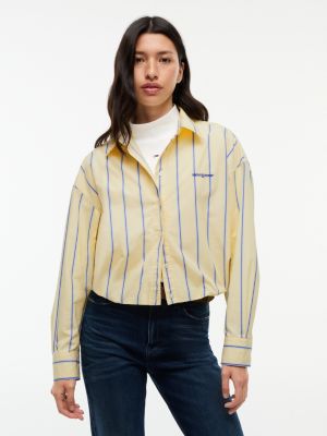 yellow marszczona koszula popelinowa o skróconym kroju oversize dla kobiety - tommy jeans