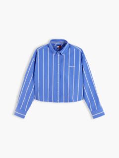 Oversized Fit Cropped Gathered Poplin Shirt — Blue 5