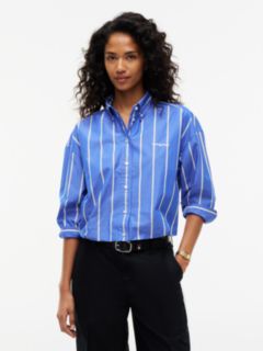 Oversized Fit Cropped Gathered Poplin Shirt — Blue 1