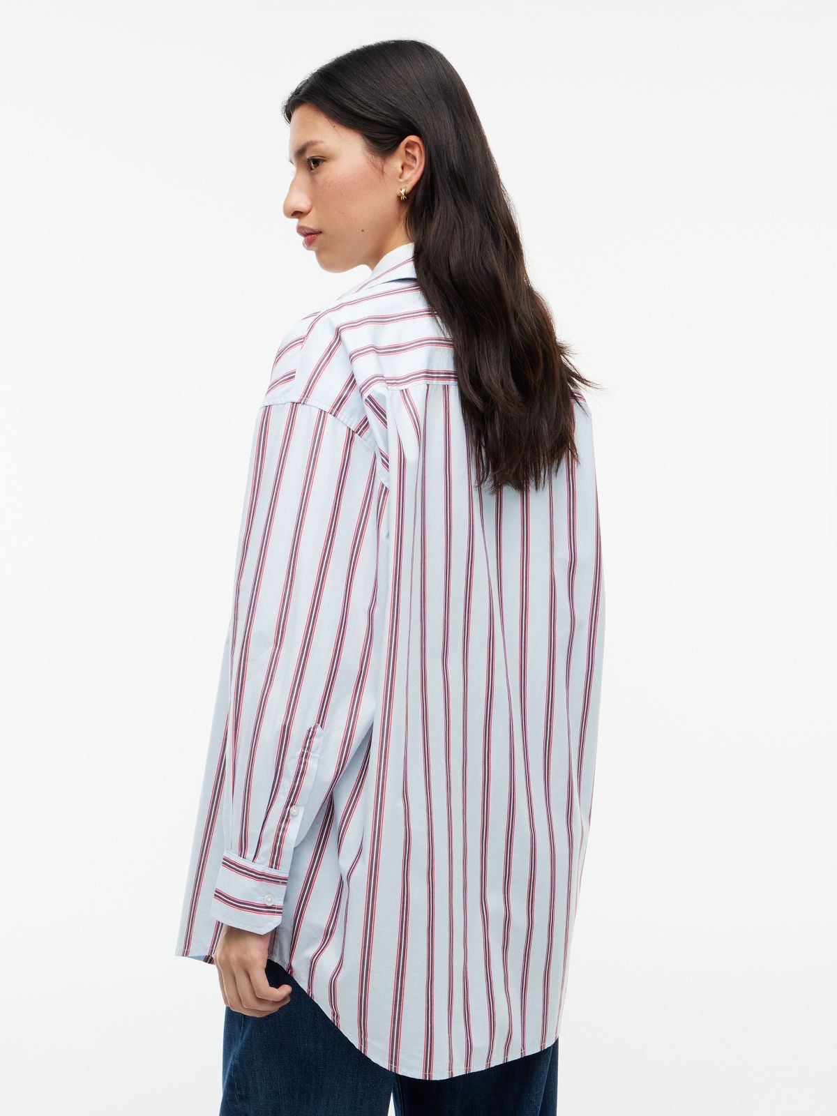 Oversized Fit Yarn Dyed Poplin Shirt — Blue