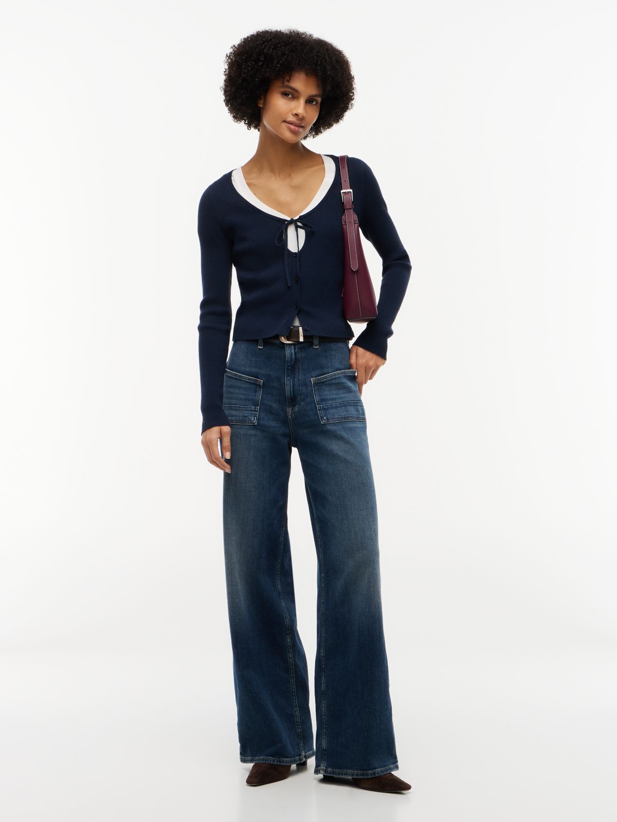Extra Slim Logo Tie Neck Cardigan — Blue