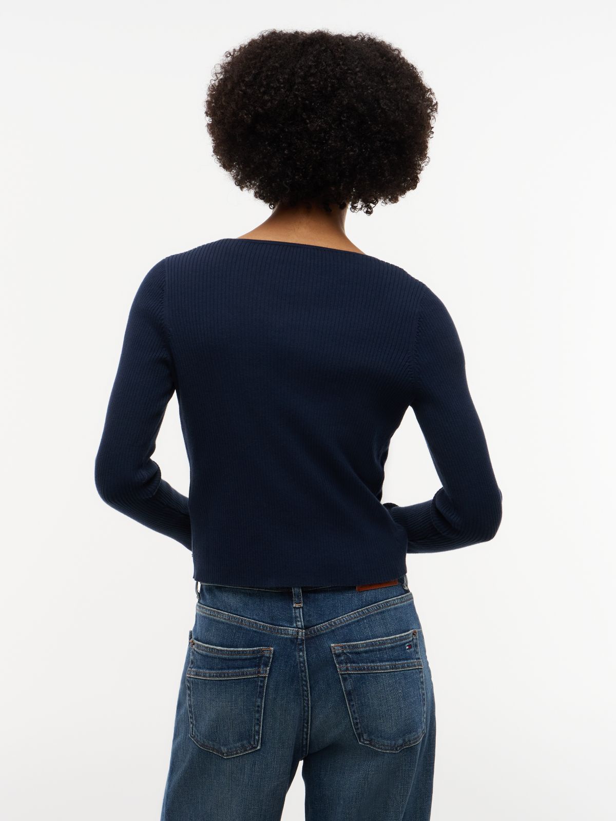 Extra Slim Logo Tie Neck Cardigan — Blue