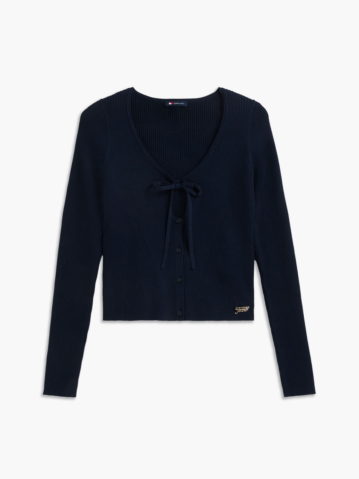 Extra Slim Logo Tie Neck Cardigan — Blue