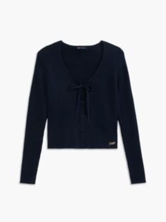 Extra Slim Logo Tie Neck Cardigan — Blue 5