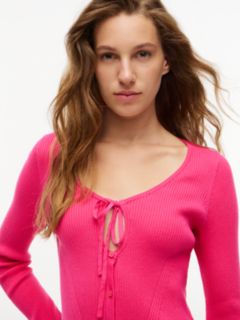 Extra Slim Logo Tie Neck Cardigan — Pink 3