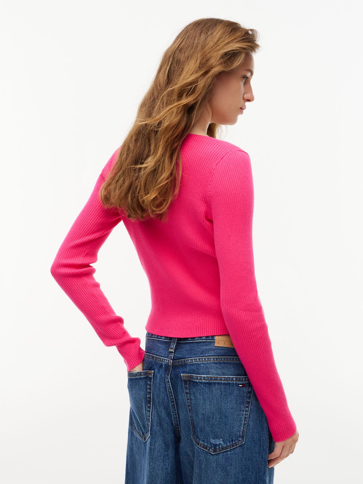 Extra Slim Logo Tie Neck Cardigan — Pink