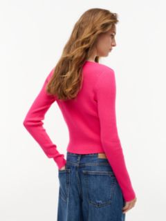 Extra Slim Logo Tie Neck Cardigan — Pink 4