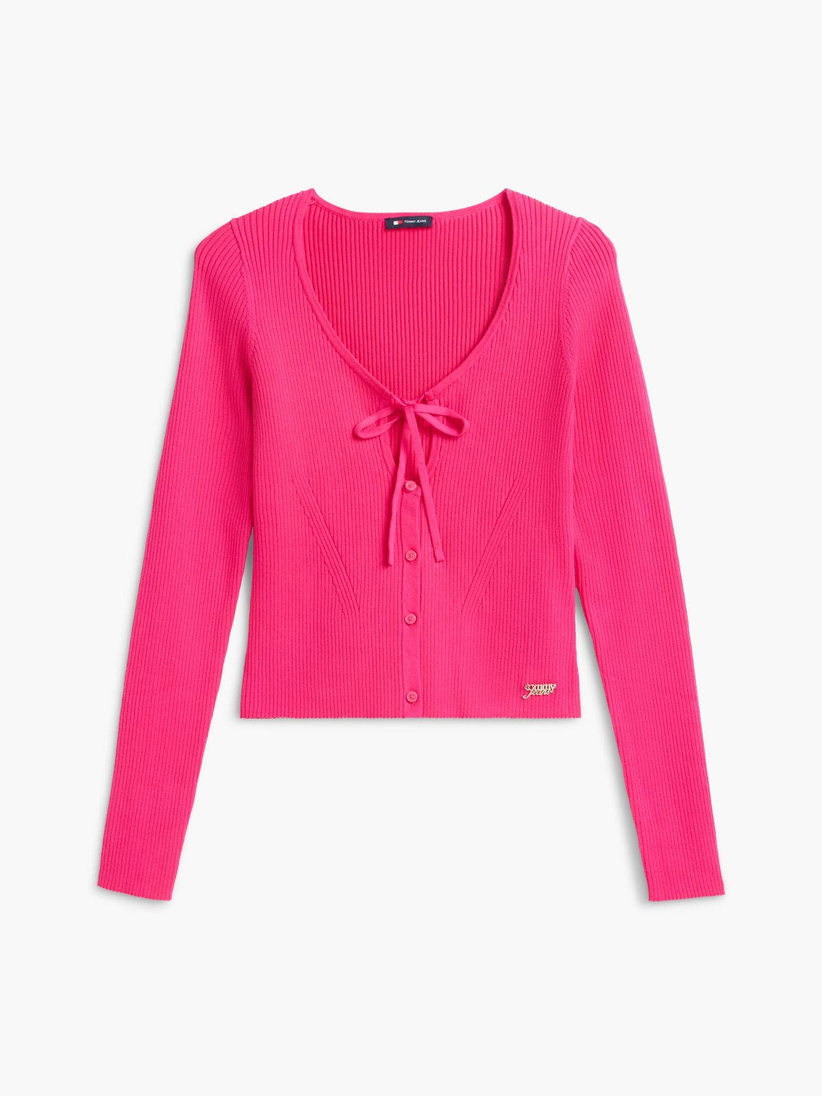 Extra Slim Logo Tie Neck Cardigan — Pink