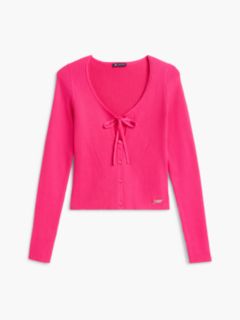 Extra Slim Logo Tie Neck Cardigan — Pink 5