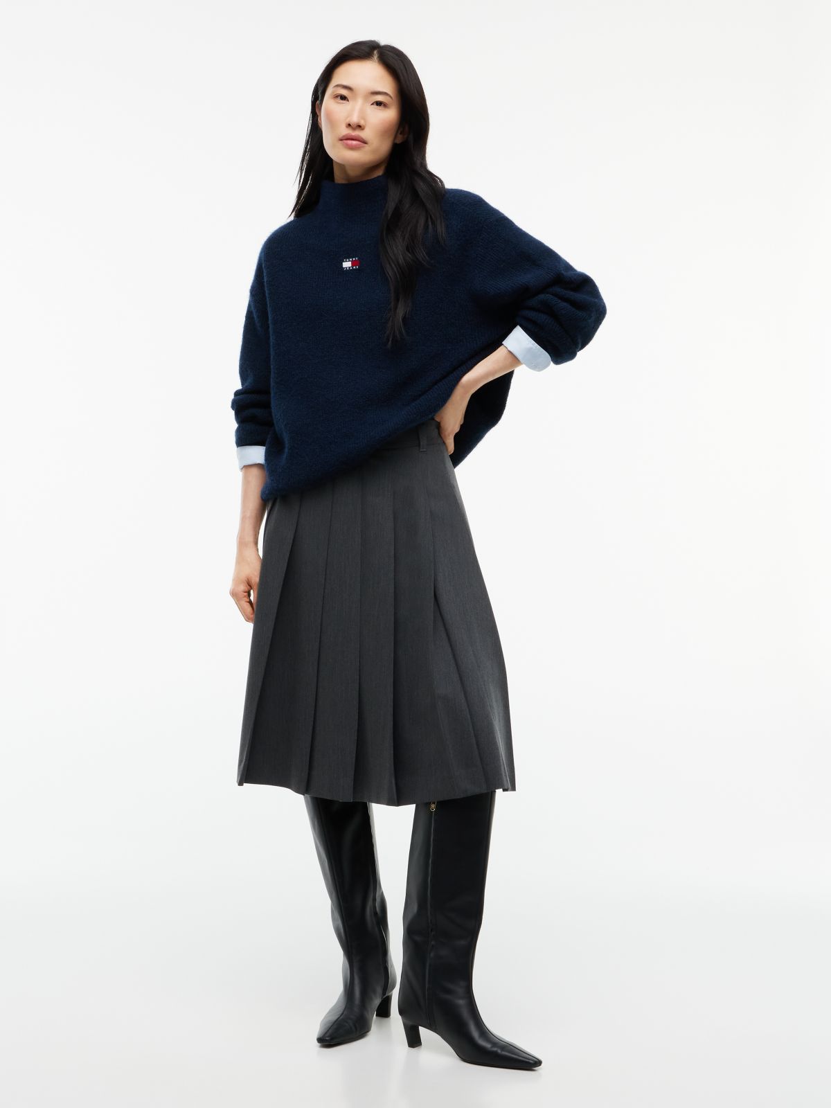 Tommy Badge Mock Neck Jumper With Alpaca — Blue