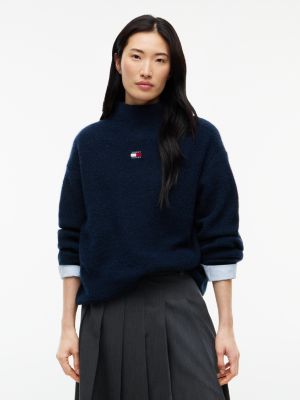 blue pullover mit alpakawolle und tommy-badge für damen - tommy jeans