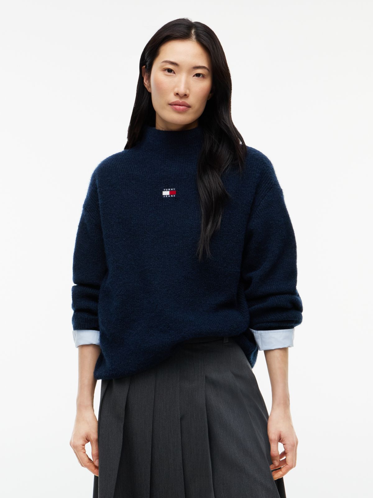 Tommy Badge Mock Neck Jumper With Alpaca — Blue