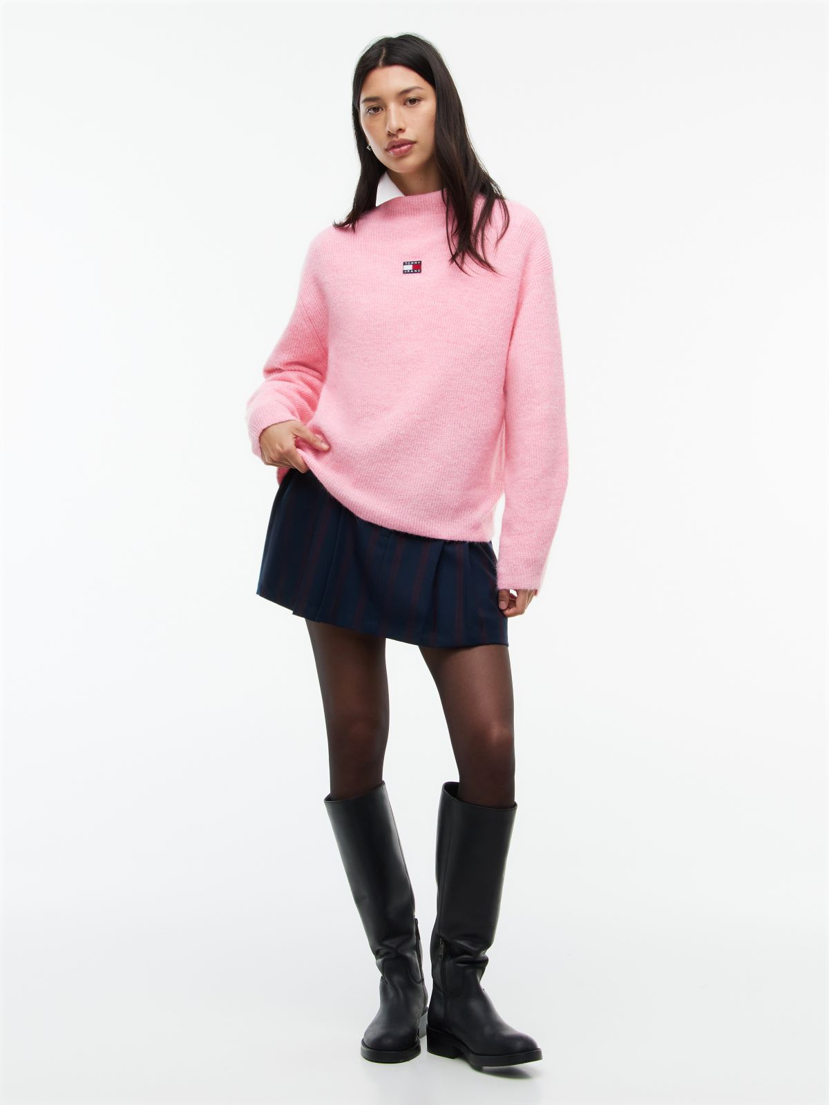 Tommy Badge Mock Neck Jumper With Alpaca — Pink