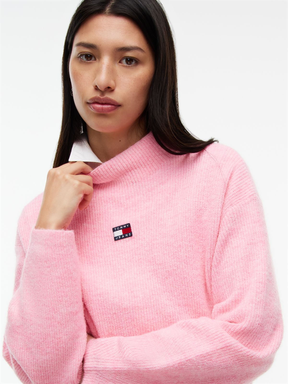 Tommy Badge Mock Neck Jumper With Alpaca — Pink