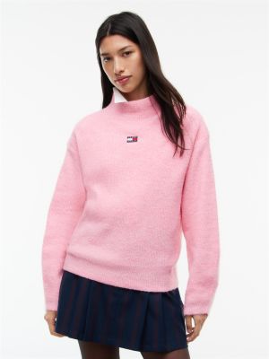pink pullover mit alpakawolle und tommy-badge für damen - tommy jeans