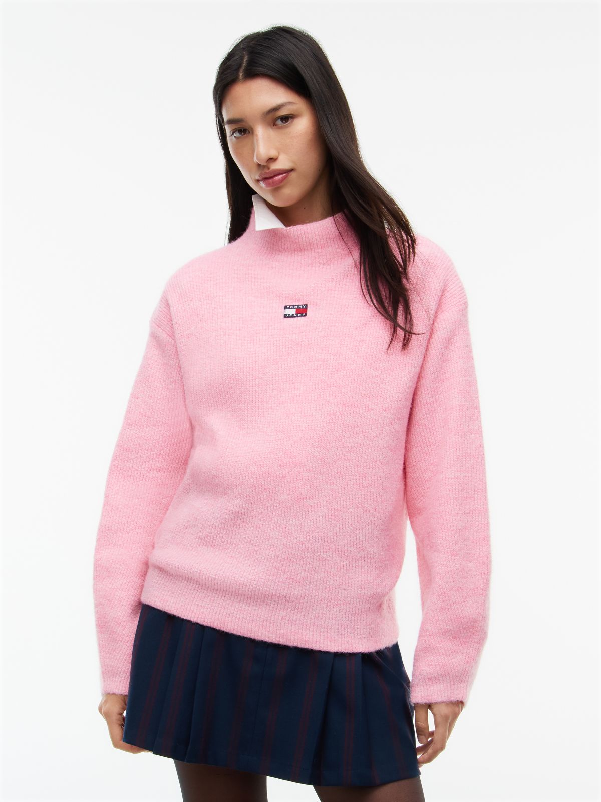 Tommy Badge Mock Neck Jumper With Alpaca — Pink