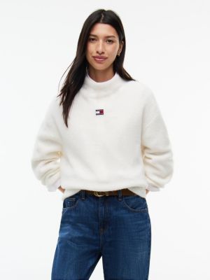 pull avec alpaga à col cheminée et badge tommy white pour femmes tommy jeans