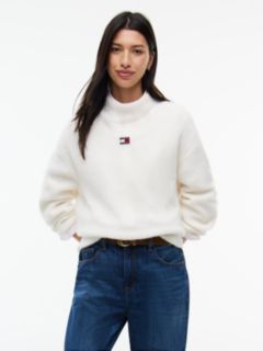 Tommy Badge Mock Neck Jumper With Alpaca — White 1