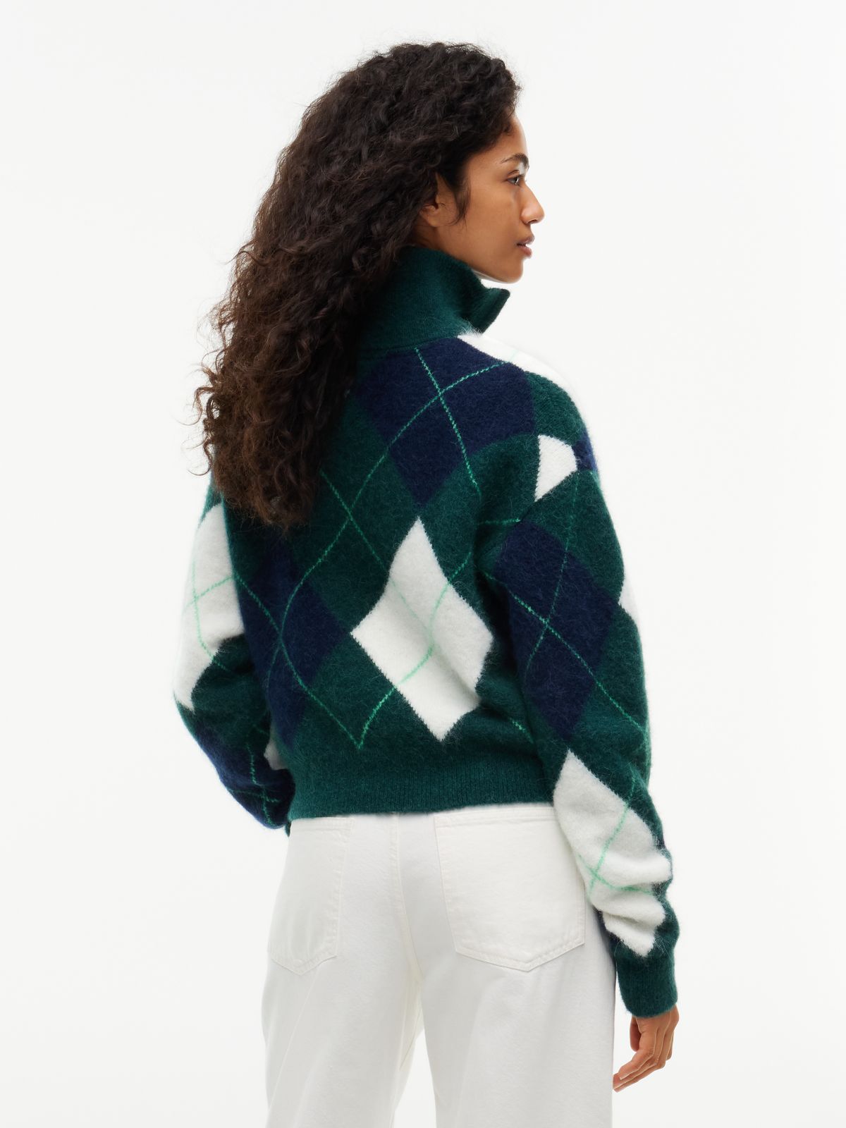 Alpaca Blend Fluffy Cropped Quarter-Zip Jumper — Green