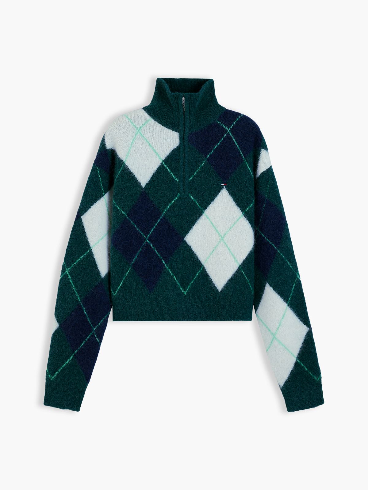 Alpaca Blend Fluffy Cropped Quarter-Zip Jumper — Green