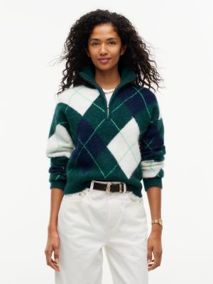 pull court duveteux zippé en alpaga mélangé green pour femmes tommy jeans