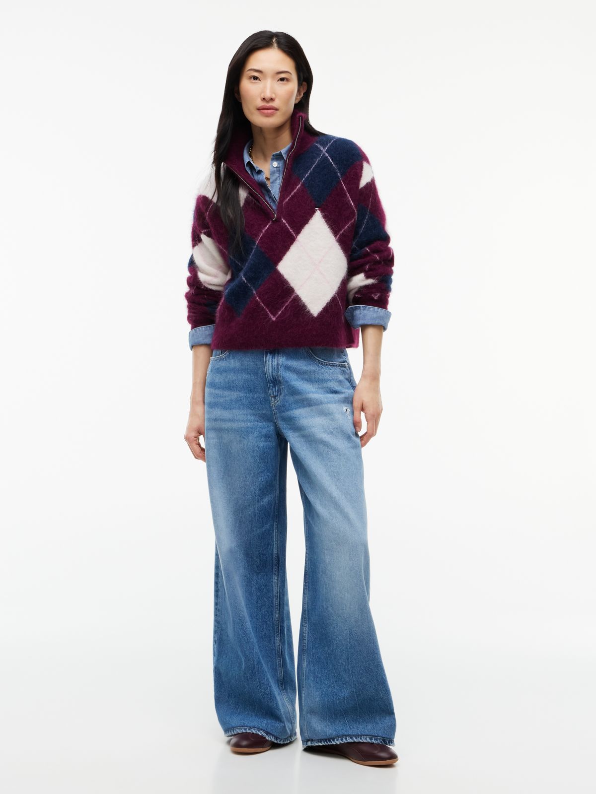 Alpaca Blend Fluffy Cropped Quarter-Zip Jumper — Purple