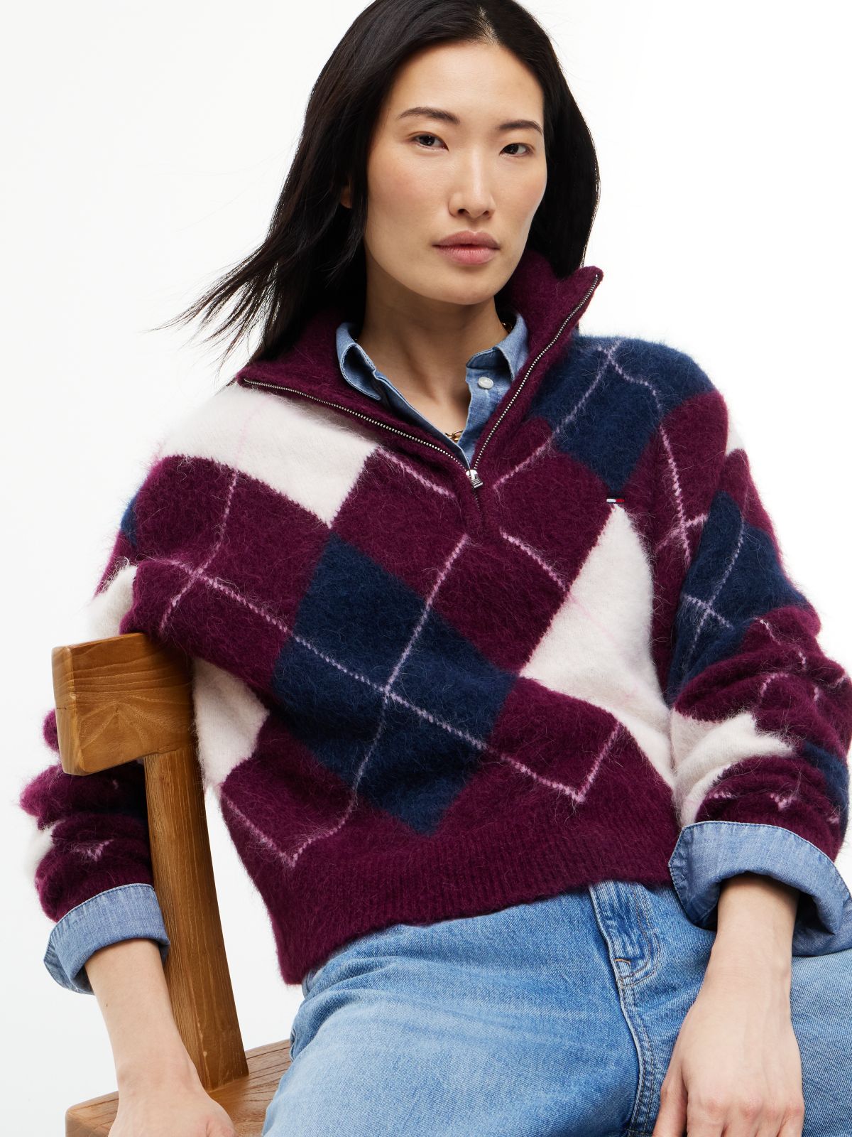 Alpaca Blend Fluffy Cropped Quarter-Zip Jumper — Purple