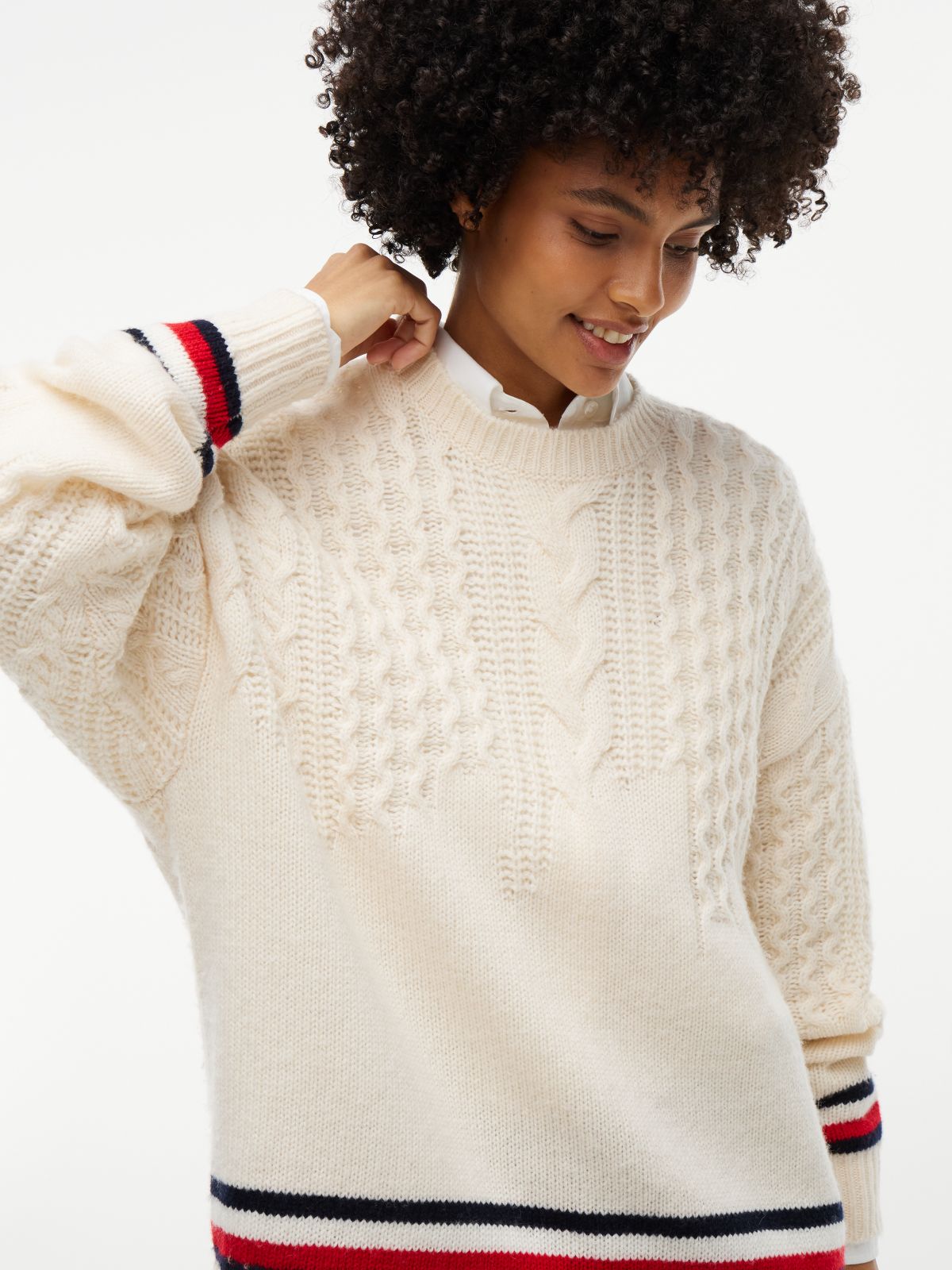 Pure Wool Cable Knit Oversized Jumper — Beige