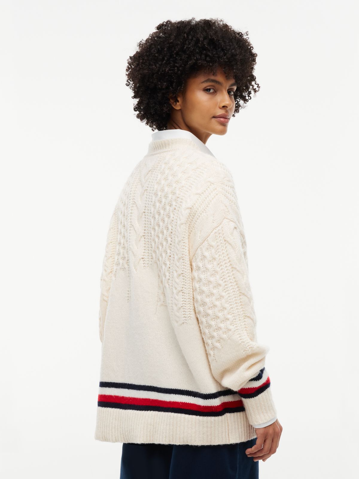 Pure Wool Cable Knit Oversized Jumper — Beige