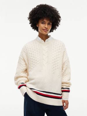 pullover oversize fit in pura lana beige da donne tommy jeans