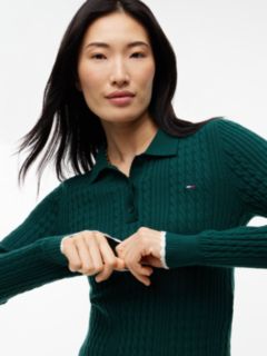 Micro Cable Knit Slim Polo Jumper — Green 3