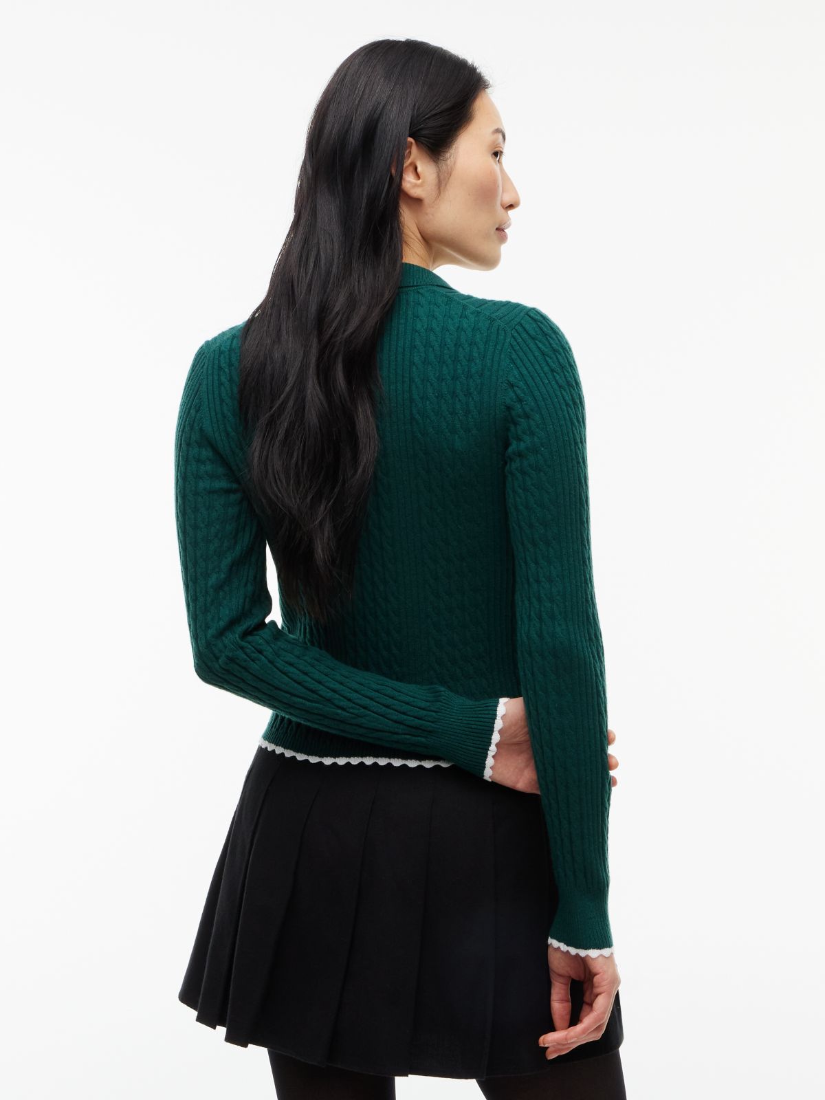 Micro Cable Knit Slim Polo Jumper — Green