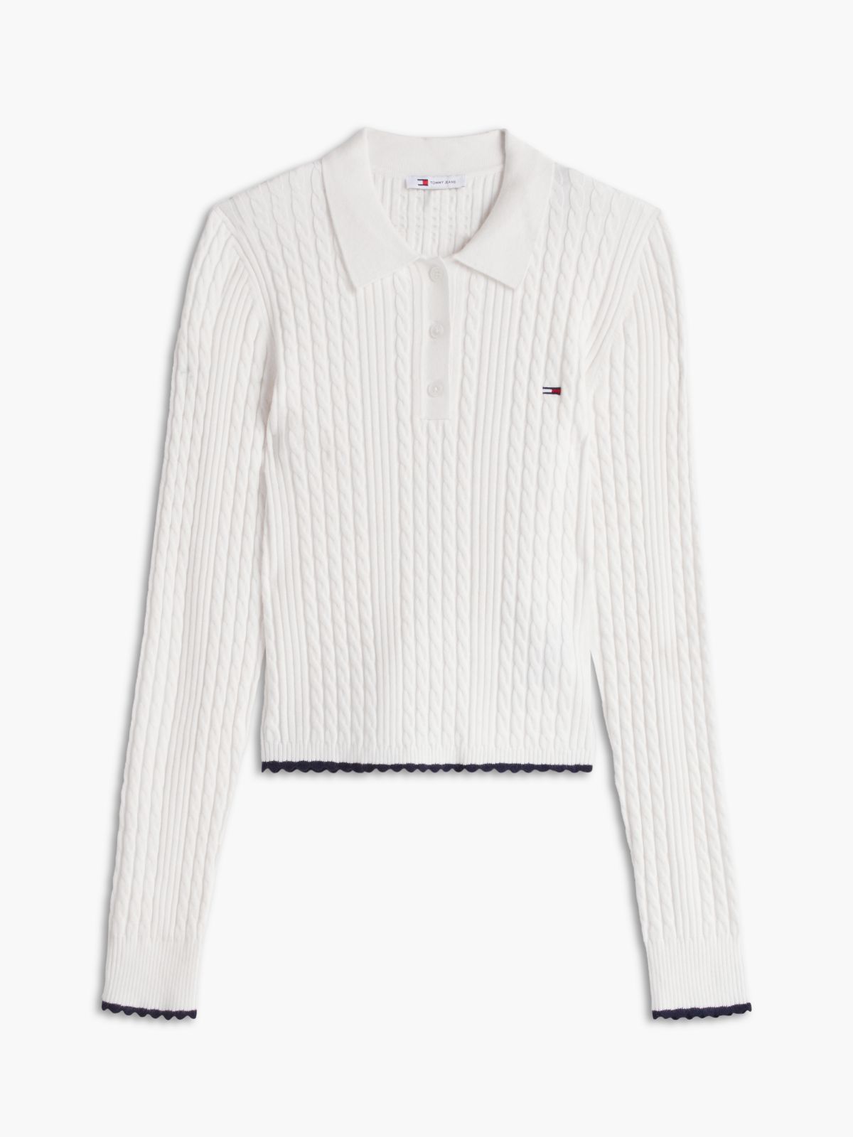 Micro Cable Knit Slim Polo Jumper — White