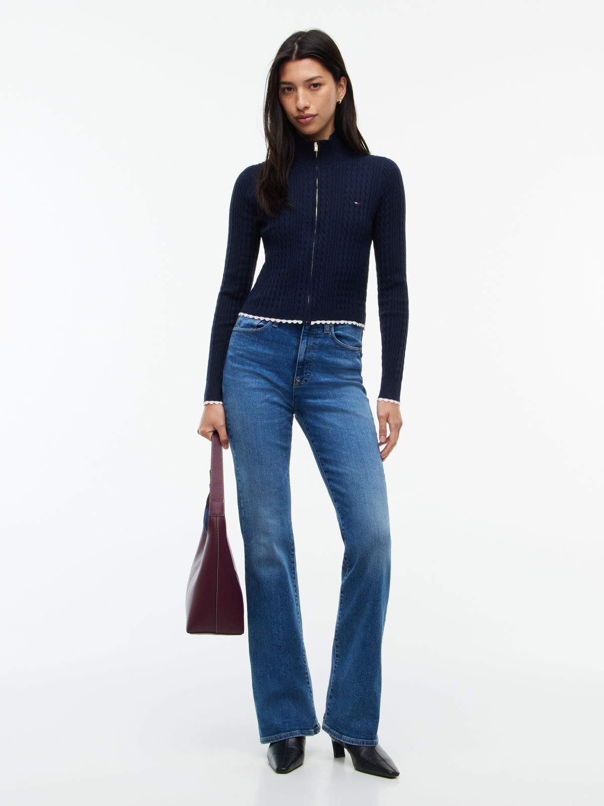 Micro Cable Knit Slim Zip-Thru Jumper — Blue