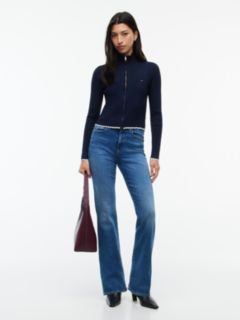 Micro Cable Knit Slim Zip-Thru Jumper — Blue 2