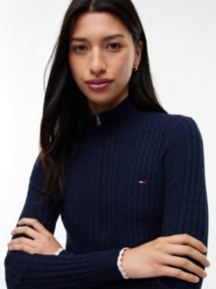 Micro Cable Knit Slim Zip-Thru Jumper — Blue 3